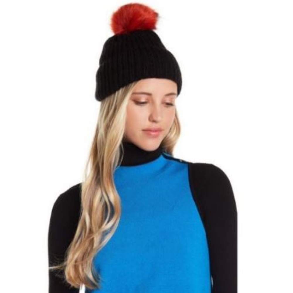 NEW Free Press Beanie Hat Black Red Wine Turquoise